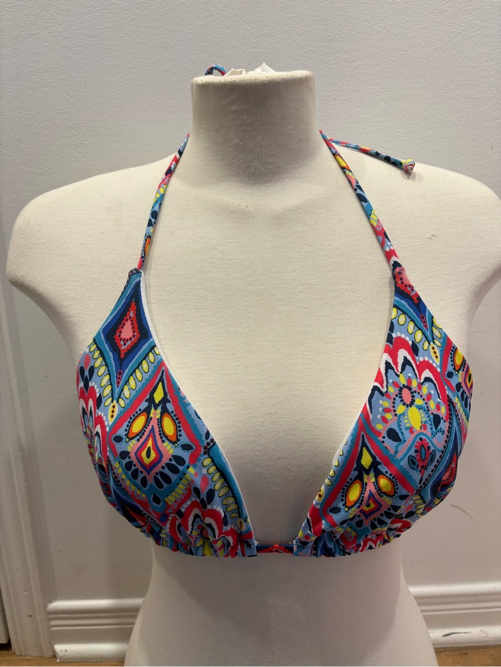 Blue Multicolor Triangle Bikini Top - Women Swim